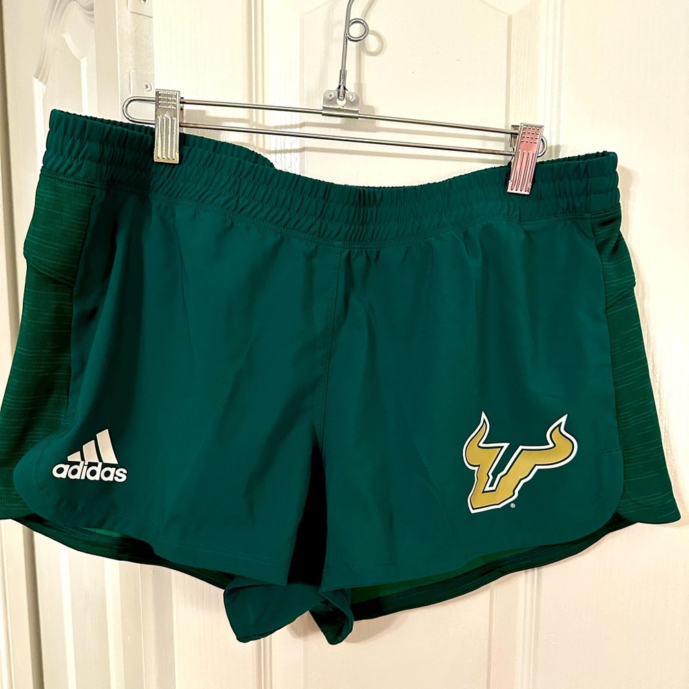 Adidas Running Short with liner. USF University of South Florida Bulls. Green L